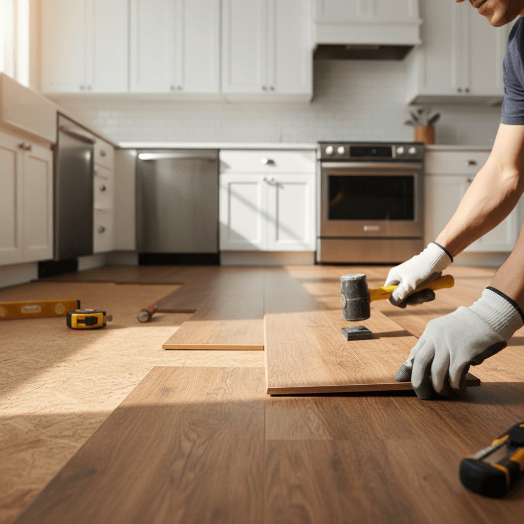 Professional flooring installation of luxury vinyl plank in Orange County home
